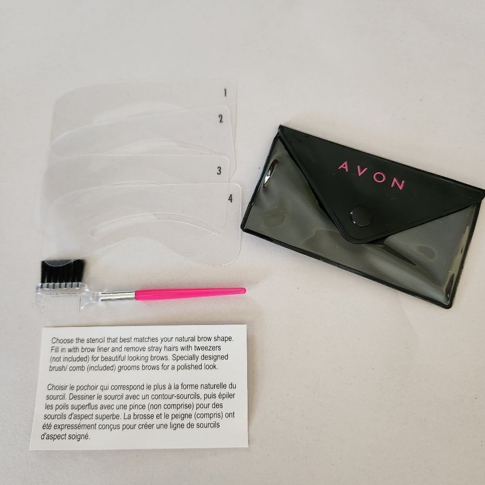 Avon Brow Kit with Pink Brush / Comb and Stencils - Storage Pouch